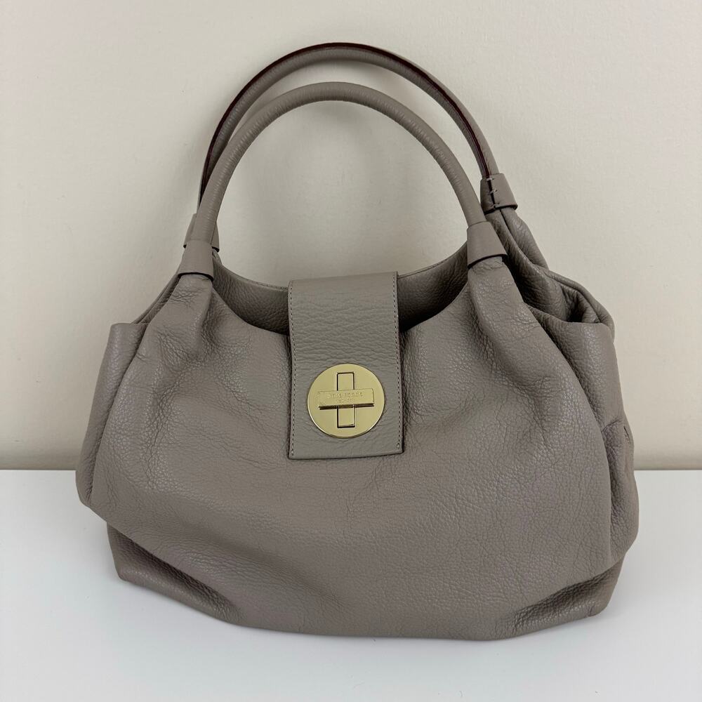 KATE SPADE Pebbled Leather Bexley Stevie Satchel Shoulder Bag Taupe w/ Dustbag